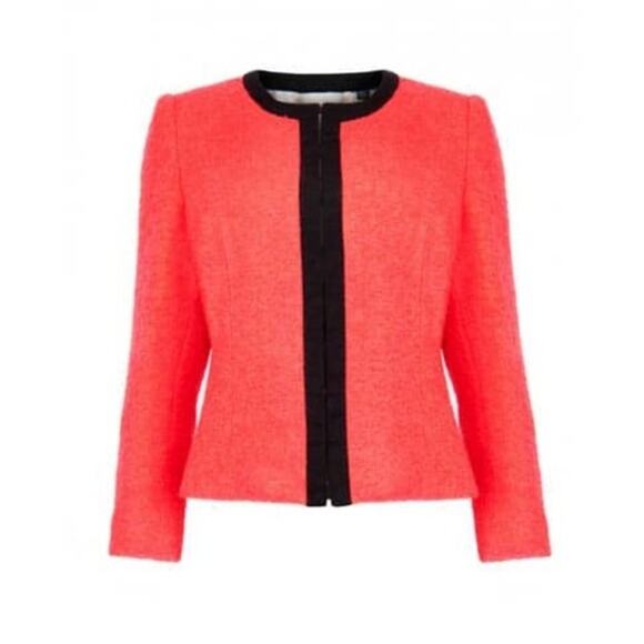 Ted Baker Kerisa Blazer Jacket Neon Red Cropped Tweed Boucle 3/4 Sleeve 0 XS - Picture 1 of 8